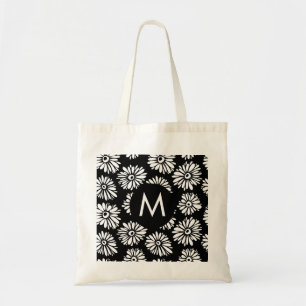 Minimalistische Groovy Zwarte en Witte Madeliefjes Tote Bag