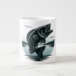 Minimalistische grote baars vissen met sprong koffiekop