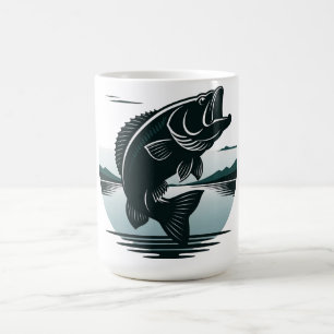 Minimalistische grote baars vissen met sprong koffiemok