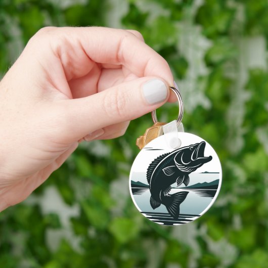 Minimalistische grote baars vissen met sprong sleutelhanger (Hand)