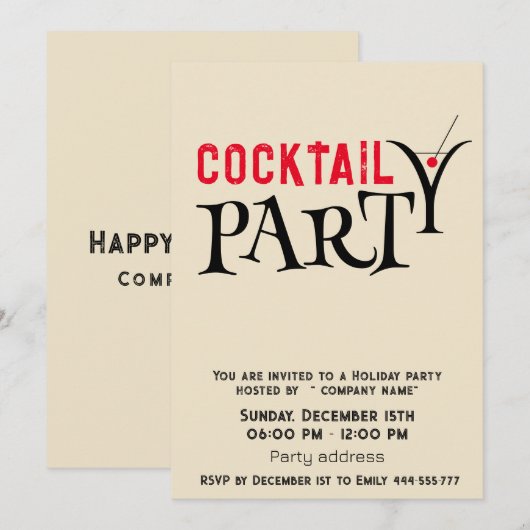 Minimalistische grundge cocktail party corporate kaart (Voorkant / Achterkant)