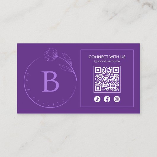 Minimalistische Haarstylist Floral Botanical QR-co Visitekaartje (Achterkant)