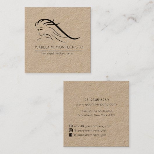 Minimalistische haarstyliste vierkante visitekaartje (Voorkant / Achterkant)