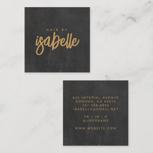 Minimalistische Hair Stylist Gold Script Zwart Vierkante Visitekaartje (Voorkant / Achterkant)