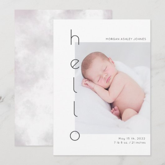 minimalistische hallo foto geboorteaankondiging kaart (Voorkant / Achterkant)