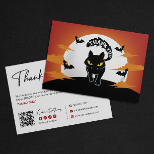 Minimalistische Halloween-bedankje met zwarte kat Bedankkaart