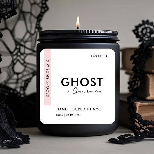 Minimalistische Halloween kaars | Ghost + Cinnamon Vierkante Sticker