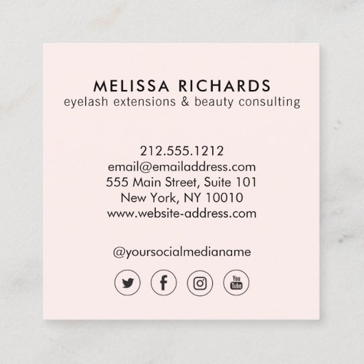 Minimalistische hand- en schuine streep Logo roze Vierkante Visitekaartje (Achterkant)