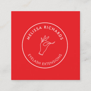 Minimalistische Hand en wimpers Cirkel Logo Rood/R Vierkante Visitekaartje