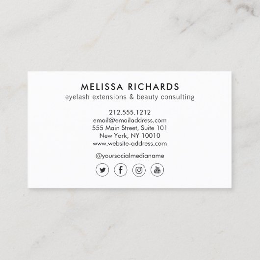 Minimalistische Hand en wimpers Cirkel Logo Wit Visitekaartje (Achterkant)