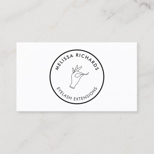 Minimalistische Hand en wimpers Cirkel Logo Wit Visitekaartje (Voorkant)
