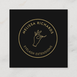 Minimalistische Hand en Wimpers Cirkel Logo Zwart/ Vierkante Visitekaartje