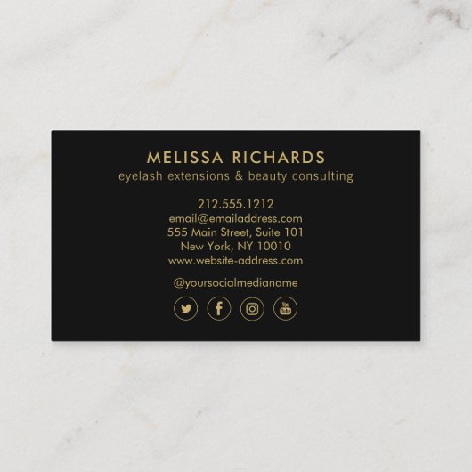 Minimalistische Hand en Wimpers Cirkel Logo Zwart/ Visitekaartje (Achterkant)