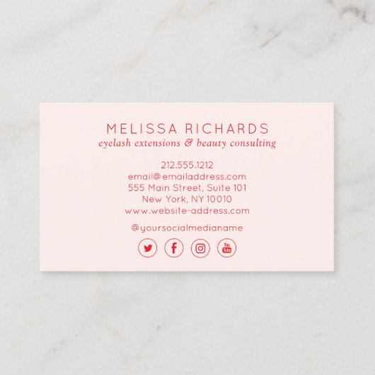 Minimalistische hand en wimpers Logo rood/roze Visitekaartje (Achterkant)