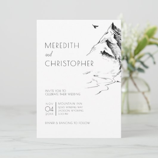 Minimalistische hand getrokken berg bruiloft kaart (Staand voorkant)