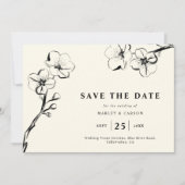 Minimalistische Hand getrokken Bloemen Ivoor Huwel Save The Date (Voorkant)