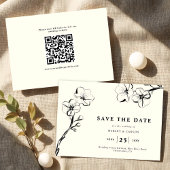 Minimalistische Hand getrokken Bloemen Ivoor Huwel Save The Date