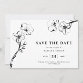 Minimalistische Hand Getrokken Bloemen Wit Huwelij Save The Date (Voorkant)