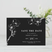 Minimalistische Hand Getrokken Bloemen Zwart Trouw Save The Date (Staand voorkant)