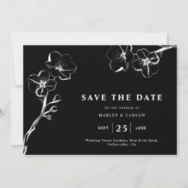 Minimalistische Hand Getrokken Bloemen Zwart Trouw Save The Date