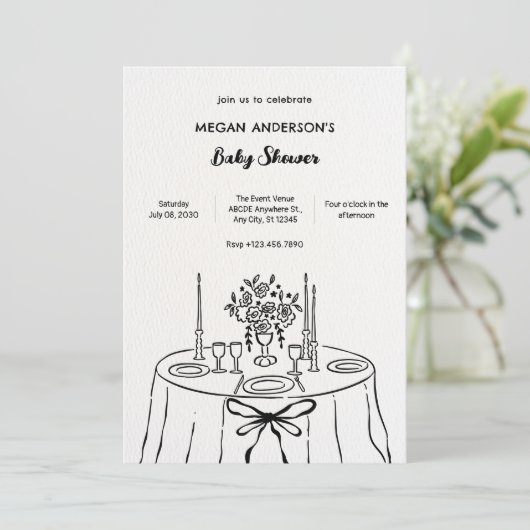 Minimalistische hand getrokken eettafel baby showe kaart (Staand voorkant)