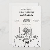 Minimalistische hand getrokken eettafel verjaardag kaart (Voorkant / Achterkant)