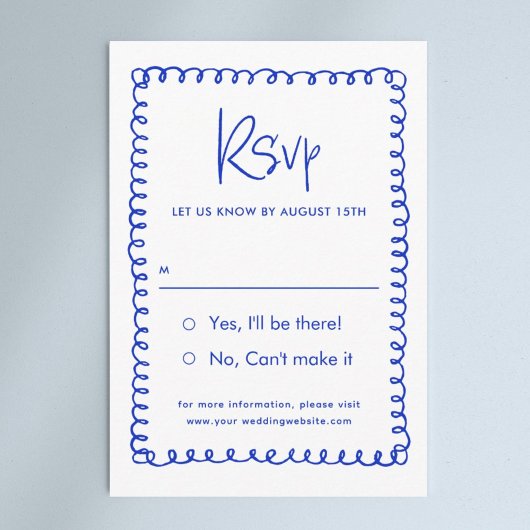 Minimalistische Hand getrokken Frans Blauw Bruilof RSVP Kaartje
