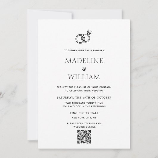 Minimalistische hand getrokken ringen QR code brui Kaart (Voorkant)