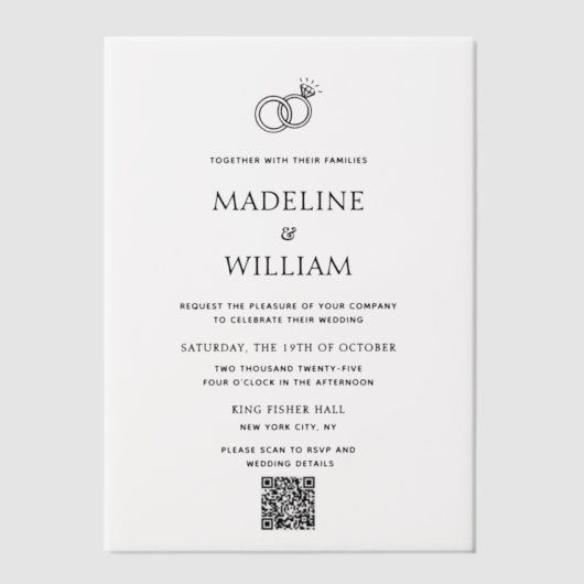 Minimalistische hand getrokken ringen QR code brui Vellum Uitnodigingen (Voorkant)