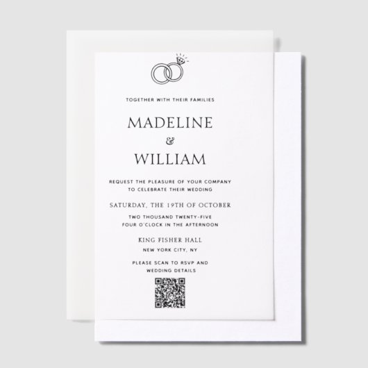 Minimalistische hand getrokken ringen QR code brui Vellum Uitnodigingen (Offset)