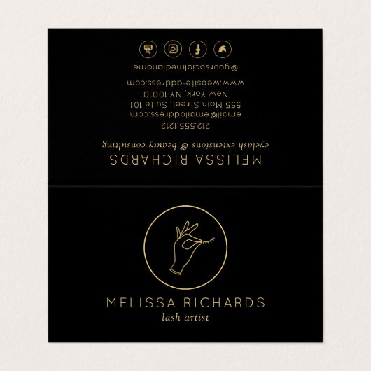 Minimalistische handbediende en zwarte Logo Visitekaartje (Buitenkant ongevouwen)
