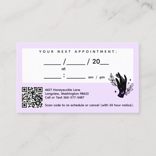 Minimalistische Handen & Maan Fases Reiki Afspraak Visitekaartje (Achterkant)