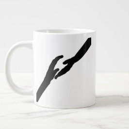 Minimalistische handen raken lijnkunst emotioneel grote koffiekop
