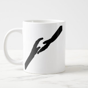 Minimalistische handen raken lijnkunst emotioneel grote koffiekop