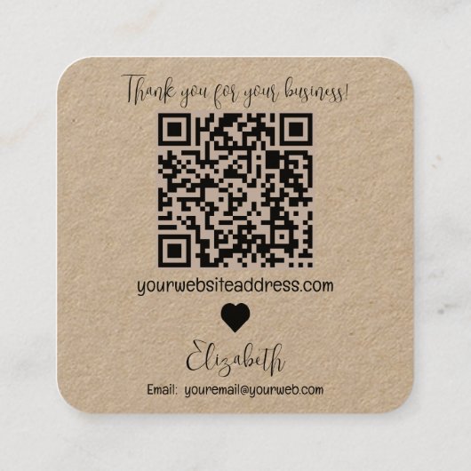 Minimalistische handgemaakt met Love Business QR C Vierkante Visitekaartje (Achterkant)