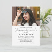 Minimalistische handgeschreven douche per mail fot kaart (Staand voorkant)