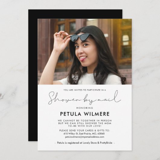 Minimalistische handgeschreven douche per mail fot kaart (Voorkant / Achterkant)