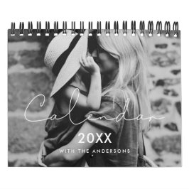 Minimalistische handgeschreven familiefoto 2026 kalender