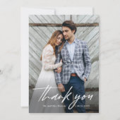 Minimalistische handgeschreven foto bruiloft bedankkaart (Voorkant)