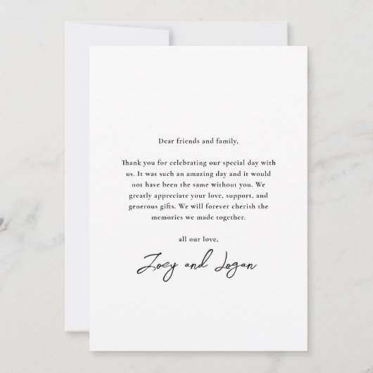 Minimalistische handgeschreven foto bruiloft bedankkaart (Achterkant)
