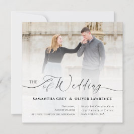 Minimalistische handgeschreven foto trouwkaart save the date