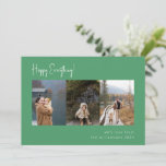 Minimalistische handgeschreven groene multi foto v feestdagenkaart<br><div class="desc">Minimalistisch handgeschreven script Multi Photo Four Holiday Kaart in het groen</div>