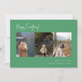 Minimalistische handgeschreven groene multi-foto v feestdagenkaart (Voorkant)