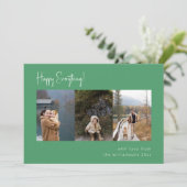 Minimalistische handgeschreven groene multi-foto v feestdagenkaart (Staand voorkant)