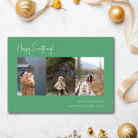 Minimalistische handgeschreven groene multi foto v feestdagenkaart<br><div class="desc">Minimalistisch handgeschreven script Multi Photo Four Holiday Kaart in het groen</div>