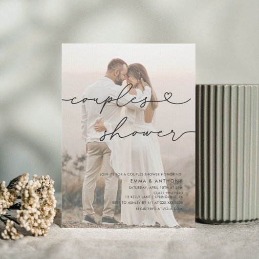 Minimalistische handgeschreven hart koppels douche kaart