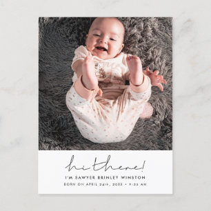 Minimalistische handgeschreven Hi drie nieuwe baby Briefkaart