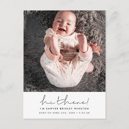 Minimalistische handgeschreven Hi drie nieuwe baby Briefkaart (Voorkant)