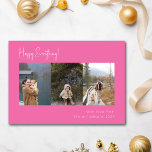 Minimalistische handgeschreven Hot Pink Multi Foto Feestdagenkaart<br><div class="desc">Deel uw feestvreugde met deze minimalistische handgeschreven Hot Pink Multi Photo Four Holiday Kaart. Met een levendig, roze handgeschreven script en ruimte voor vier van je favoriete foto's, combineert deze kaart eenvoud met een gedurfde pop van kleur. Perfect voor het presenteren van gekoesterde herinneringen, dit moderne ontwerp is ideaal voor...</div>