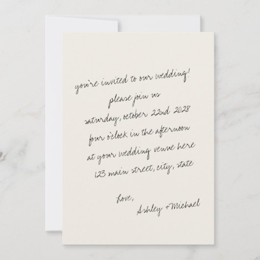 Minimalistische handgeschreven huwelijksbrief kaart (Voorkant)